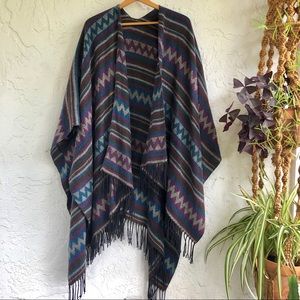 Boho knitted shawl poncho